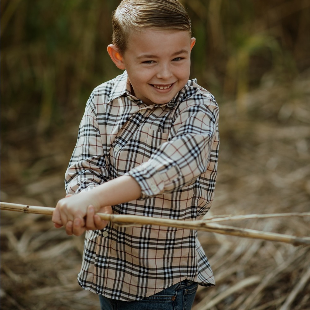 Burberry Kid’s Plaid Button Down Collared Shirt